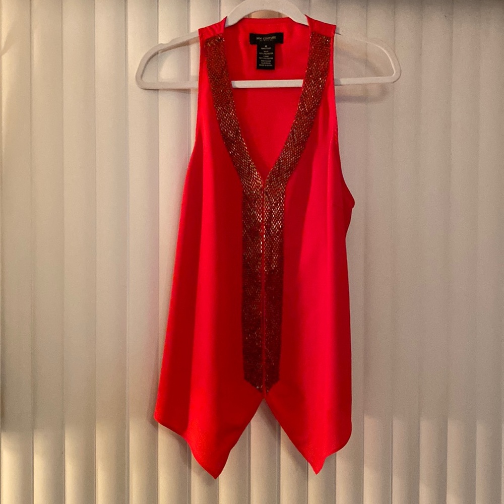Orange MM couture camisole/ tank blouse with gold beaded trim, size medium